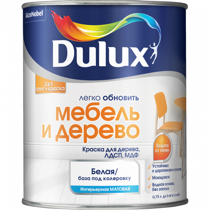 Краска Мебель и дерево 0,75л Dulux база BW 