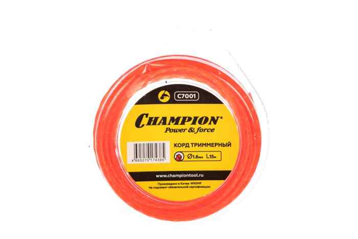 Леска триммерная CHAMPION 1,6мм х 15м Twisted Square, витой квадрат   