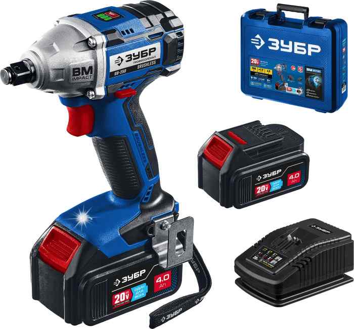 Гайковерт акум. бесщет. GB-250-42 T7 ЗУБР( 280Нм, 2*4А/ч, 1/2, М6-М16, кейс) /ПРОФЕССИОНАЛ