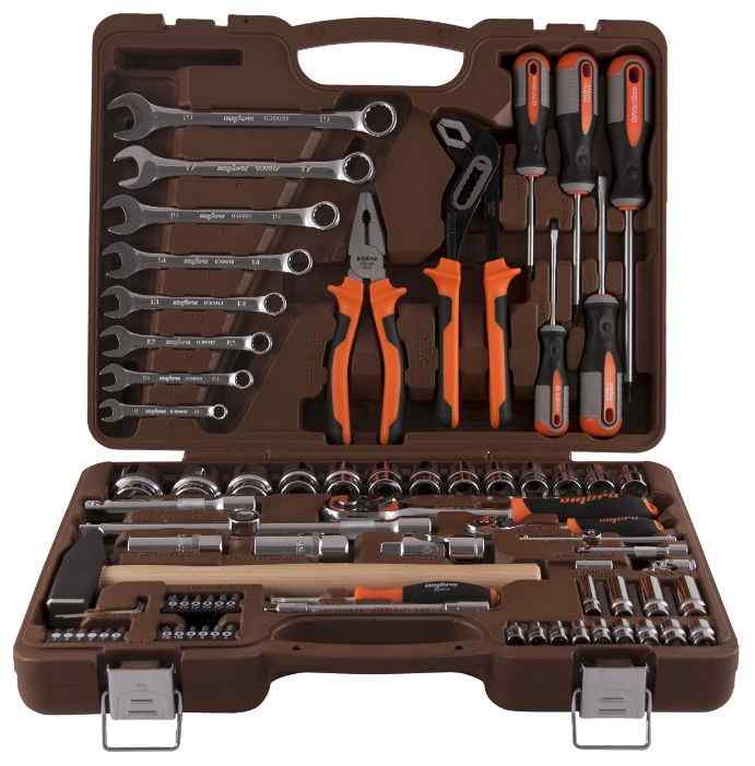 Набор инструмента торцевые головки 4-32мм, 1/4", 1/2" 77пр./OMBRA