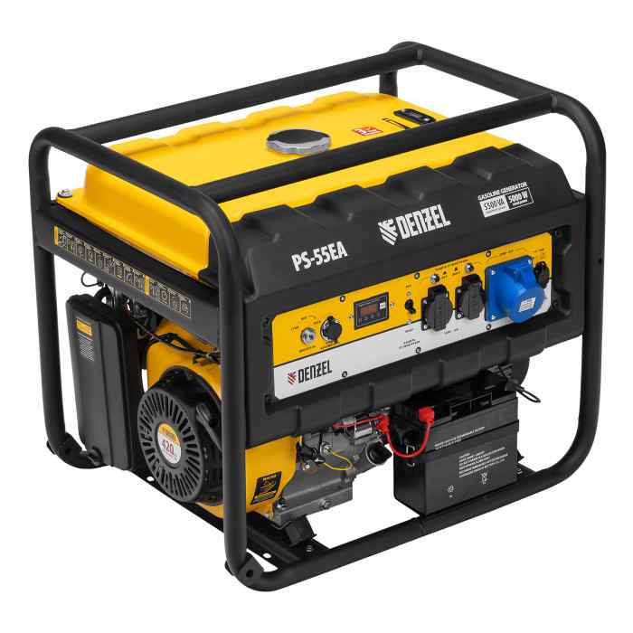 Генератор бензиновый Denzel PS-55EA (1 фазный, 5.0/5.5 кВт, 25л., 88 кг. 25,0лс, эл.стартер) 