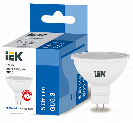 Лампа 5W 175-250V GU5.3 6500К MR16 светодиодная "IEK"  (кор. 200 шт.)