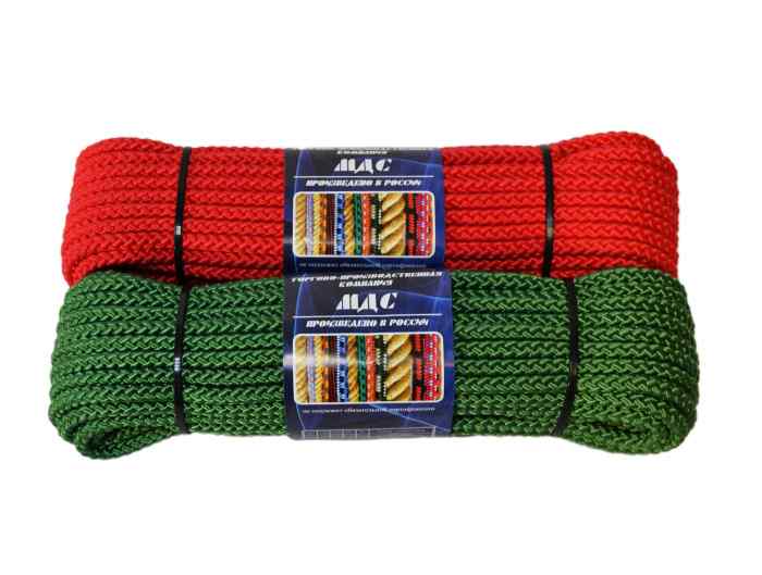 Шнур полипропилен плетеный 8 мм 20м цветной 8 прядей, разрывная нагрузка 830кг