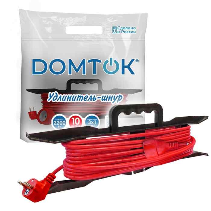 Удлинитель ПВС 3х1 10 м 10А IP20 2.2кВт  рамка с заземл. DOMTOK