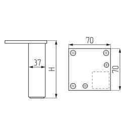 Опора мебельная 40х40 мм  h 150-180 мм квадратная, алюминий