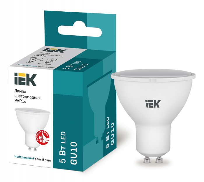 Лампа 5W 230V GU10 4000К PAR16 светодиодная софит "IEK"