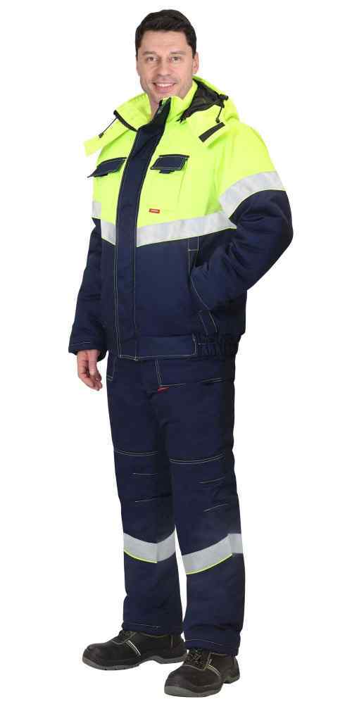 Костюм зимний "СИРИУС-НАВИГАТОР" куртка кор., п/к, синий с лимонным и СОП 