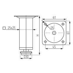Опора мебельная 25х25 мм  h 150 мм квадратная, хром