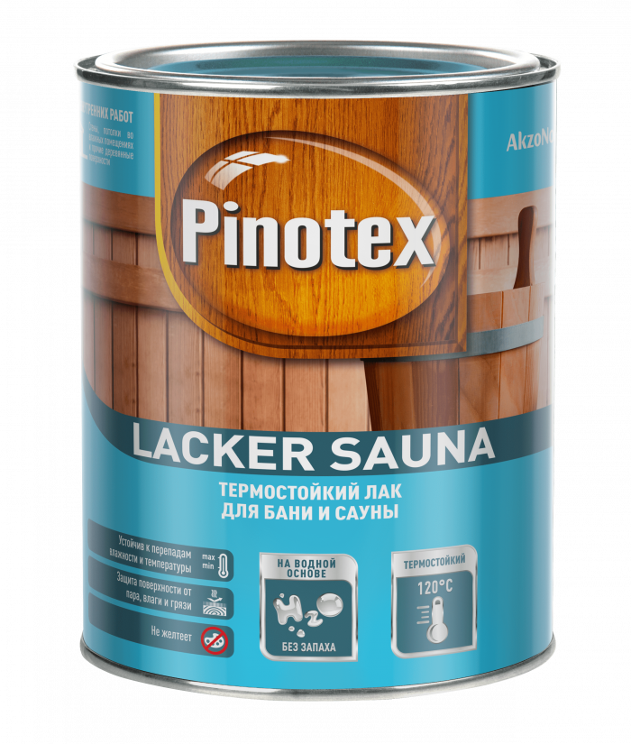 Лак термостойкий 1л Lacker Sauna 20 на водной основе, полуматовый PINOTEX