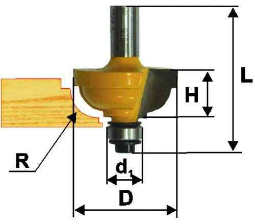 Фреза кромочная калевочная ф25,4х13мм R4,8мм хв 8мм / ЭНКОР