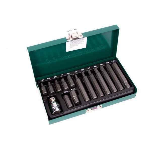 Набор вставок(бит) шестигранных (30 и 75)мм 4-12мм 15пр/JONNESWAY