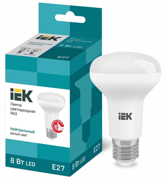 Лампа 8W 230V E27 4000К R63 светодиодная рефлекторная "IEK"  