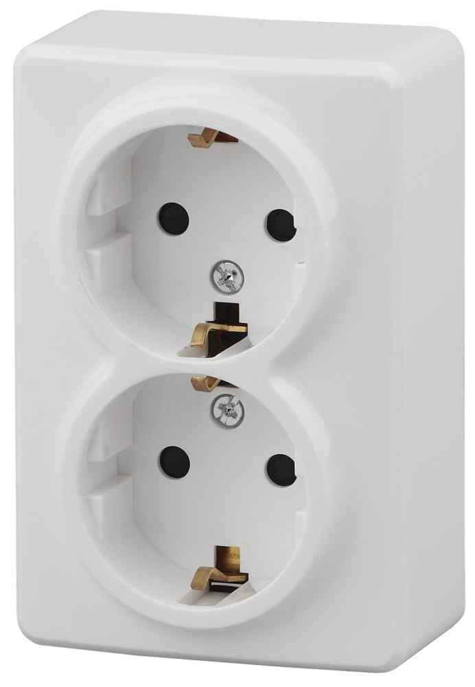 Розетка 2х2P+E Schuko, 16АХ-250В, ОУ, Эксперт, белый 11-2205-01 ЭРА 