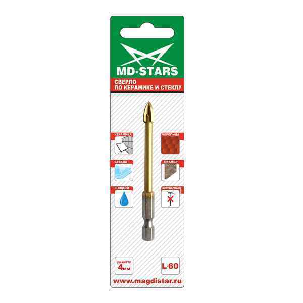 Сверло по стеклу и керамике ф 22мм (4 грани)/ MD-STARS