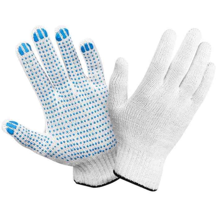 Перчатки х/б 7,5кл 5 нитей (ПВХ син. точка) цв. белый