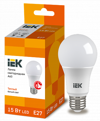 Лампа 15W 230V Е27 3000К А60 светодиодная "IEK" (кор. 100 шт.)