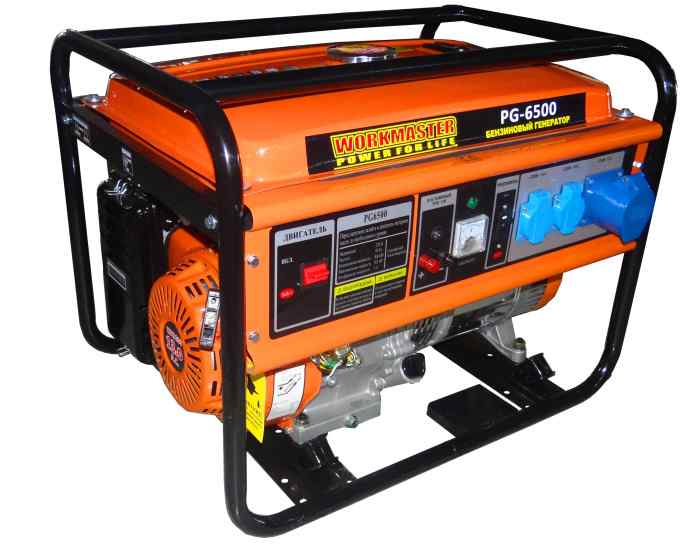 Генератор бензиновый WorkMaster БГ-6500E1 1фазный, 5.0/5.5кВт, бак 25л, электростартер