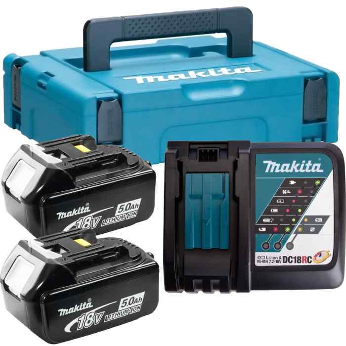 Набор аккумулятор BL1850B 18В, 5.0 A/h Li-Ion-2шт, зарядное DC18RC-1шт / Makita