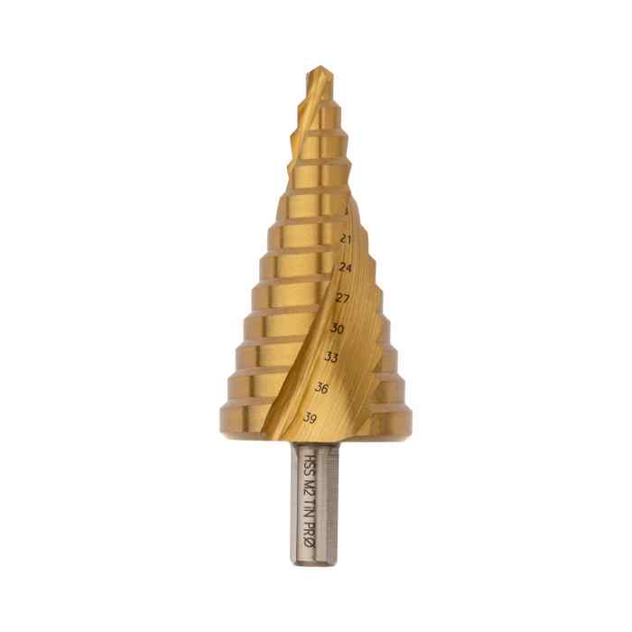 Сверло №3324 ступенч. спиральн., HSS-G M2 TIN по стали (6-52мм, 12 ступеней) хв. 13 мм, ПрофОснастка