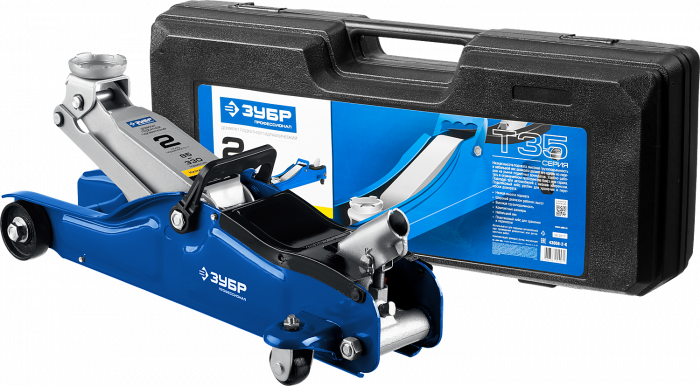 Домкрат гидравлический подкатной 2.0т (85-330мм, низкий подхват, кейс) / ЗУБР
