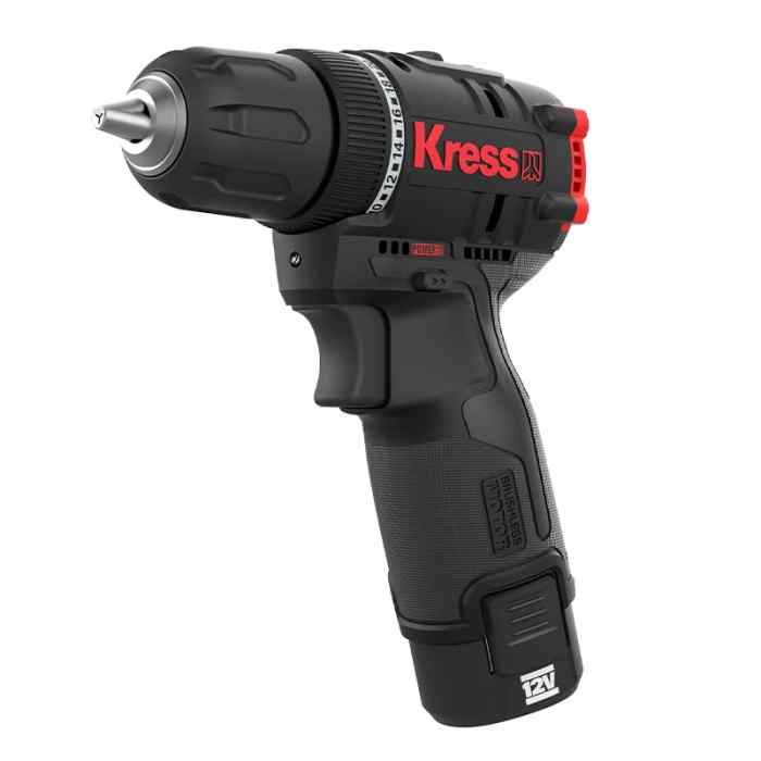 Дрель шуруповерт аккум KRESS KUA24 (Li-ion,12В, б/щ,2АКБ 2Ач и ЗУ, 40Нм, БЗП 10мм, 2скор, кейс)