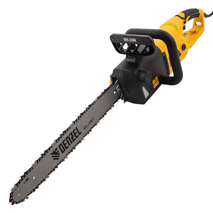Пила цепная электрическая Denzel EDS-2200, 2.2 кВт,продольная, шина 45 см, шаг 3/8, паз 1.3 мм, 62 з
