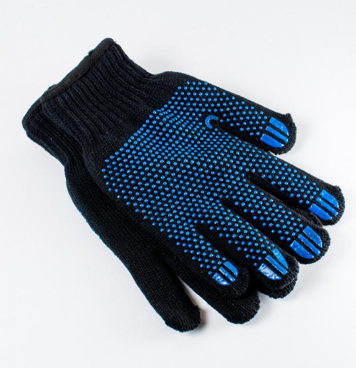 Перчатки х/б двойные Зима с ПВХ черные