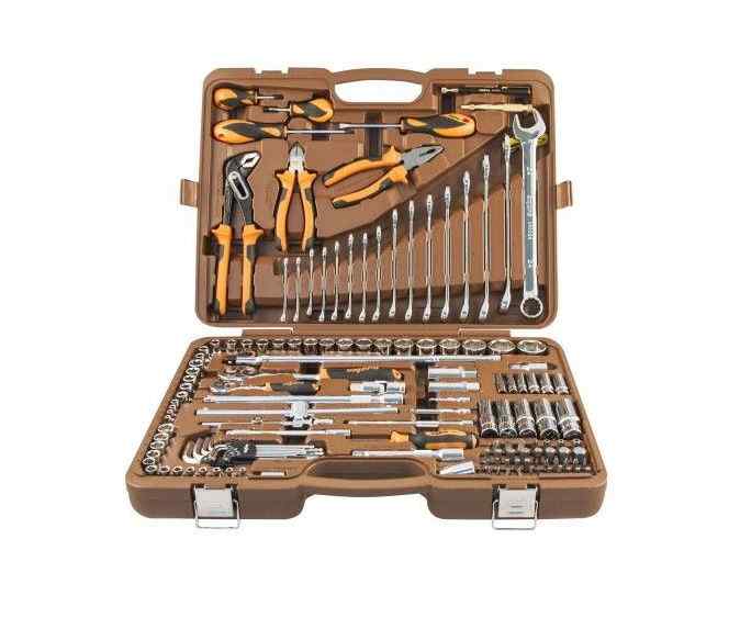 Набор универсальных торцевых головок 1/4 DR и 1/2 DR, отвертки, комб. ключи 143 пр./OMBRA