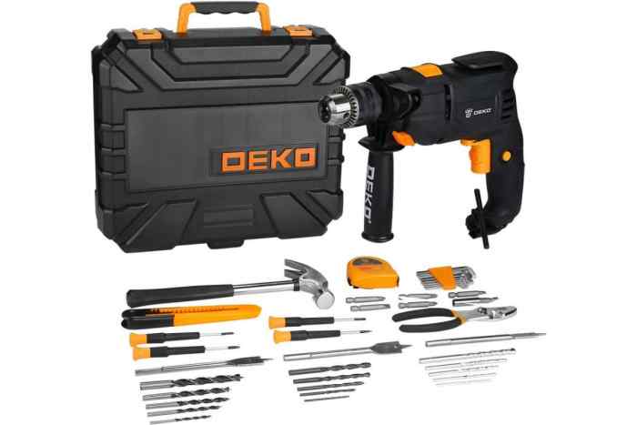 Дрель ударная сетевая DEKO DKID600W в кейсе + набор инструментов 40 предметов