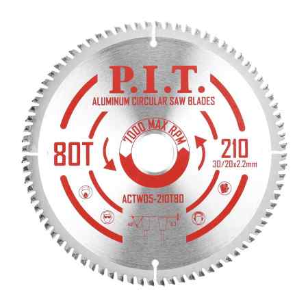 Диск пильный по алюминию P.I.T. 210x30/20x2,2 мм 80T(ACTW05-210T80)