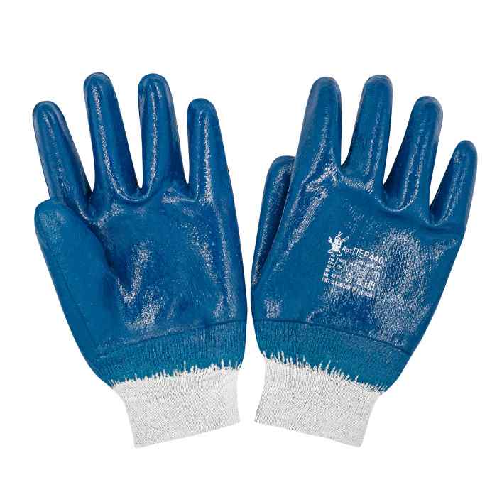 Перчатки трикотажные с полным нитриловым покрытием (манжет — резинка)