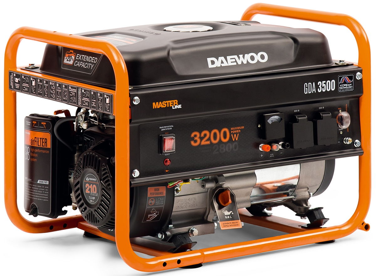 Генератор бензиновый DAEWOO GDA 3500 (1 фазный, 3.2/2.8 кВт, 18л., 37 кг. 7,5лс) 