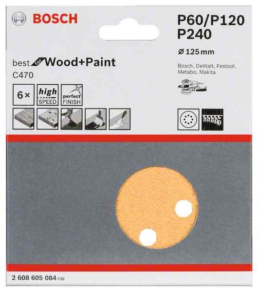 Шлифкруг 125 к60/120/240 B.f.W+P / BOSCH (6шт)