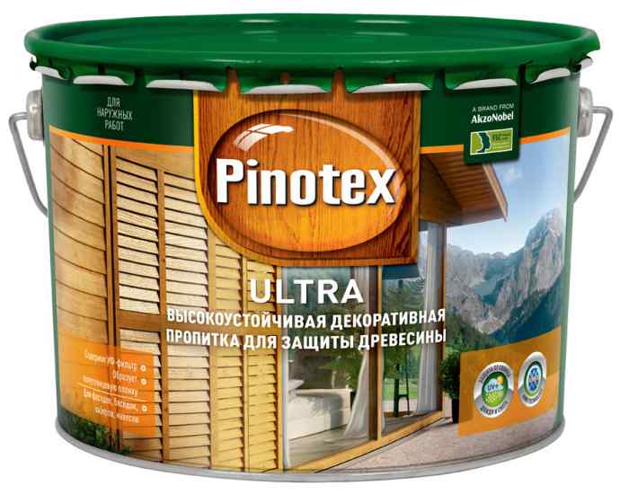 Антисептик для древесины 9л тик PINOTEX Ultra влагоустойчивая с УФ-фильтром