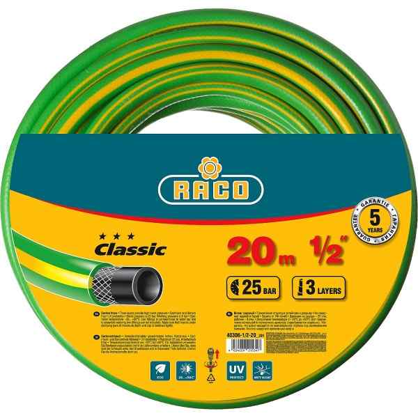 Шланг поливочный пвх "RACO" CLASSIC 1/2", 20м, 25 атм, армир, 3-ёх слойный