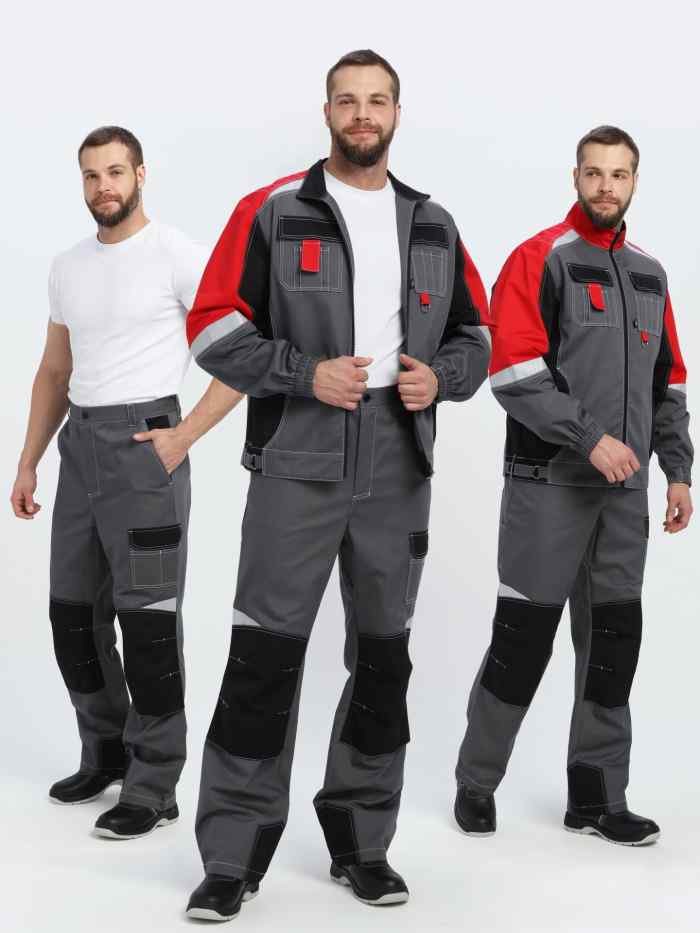 Костюм Вектрон-1 (тк.Смесовая МВО,240) брюки, серый/черный/красный