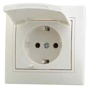Розетка 1-местная с/з, защитная крышка белая Mira "LEZARD"