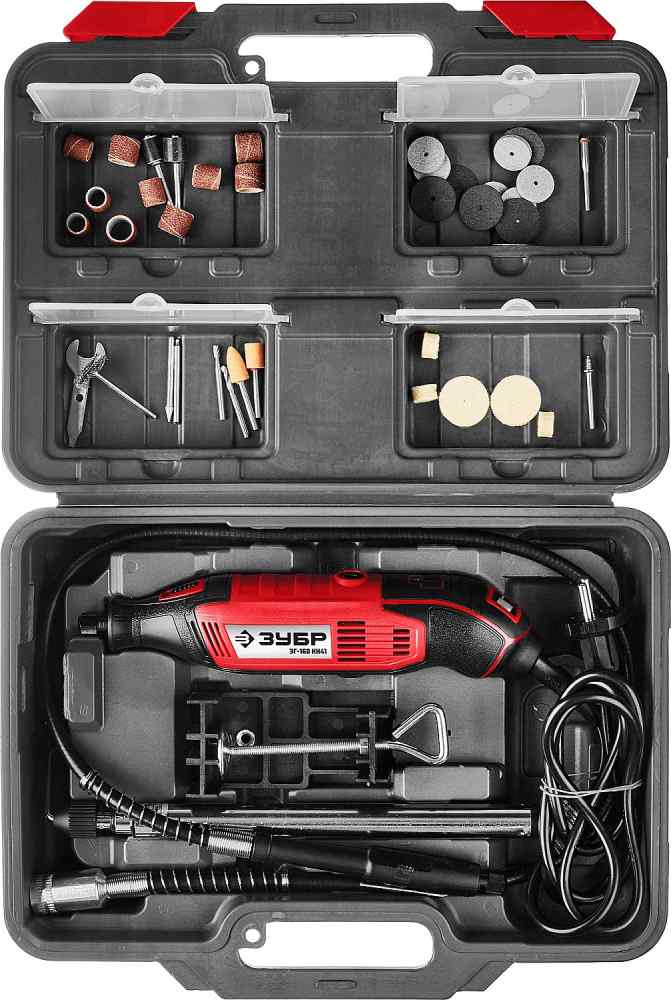 Гравер электрический ЗГ-160 КН41 (220В,160Вт, 3.2 мм,15000-35000 об/мин, 41 предмет, кейс) / ЗУБР