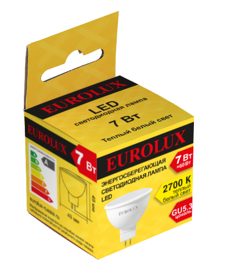 Лампа 7W 230V GU5.3 2700К MR16 светодиодная EUROLUX