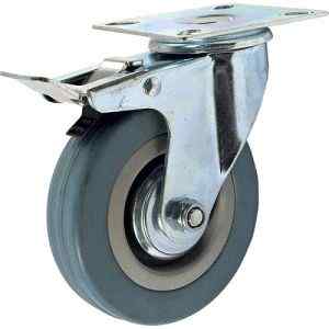 Колесо поворотное с тормозом площадка SCgb42  д.100мм, 80кг, серая резина