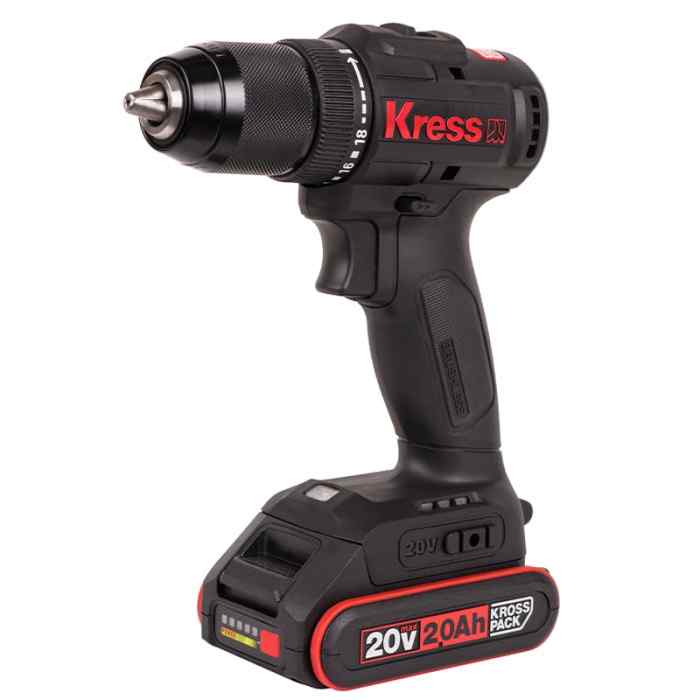 Дрель-шуруповерт аккум KRESS KU212.1,(20В, б/с, 2*2А/ч, 50Н/м, 13мм, ЗУ, кейс