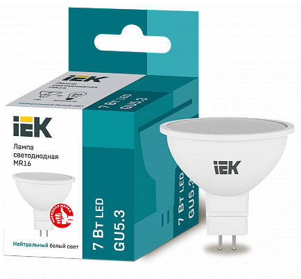 Лампа 7W 175-250V GU5.3 4000К MR16 светодиодная "IEK"  (кор. 200 шт.)