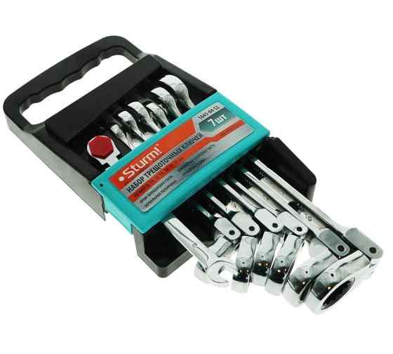 Набор ключей рожково-накидных с трещоткой размеры с 7-19 мм 7 шт. Sturm