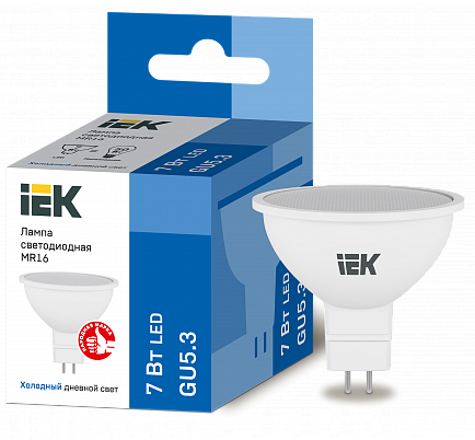 Лампа 7W 175-250V GU5.3 6500К MR16 светодиодная "IEK"  (кор. 200 шт.)