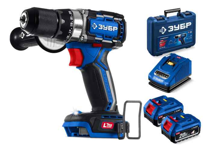 Шуруповерт бесщ. аккум. DB-70-42 LMS (20В, 70Нм, 2*4А/ч., 13мм, 3 насадки, кейс)/ЗУБР