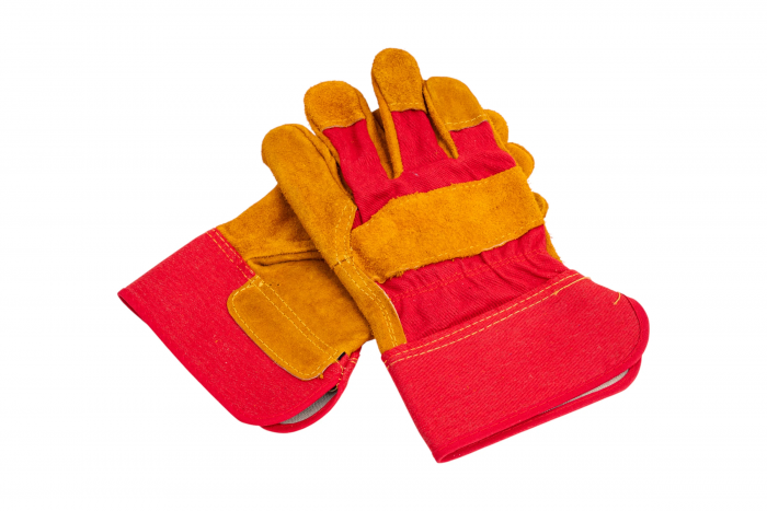 Перчатки спилковые комбинированные (2008), желтый/красный