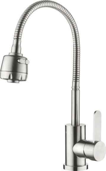 Смеситель для кухни АК77005 с гибким изливом, нержавейка, 35 мм "AquaKratos"