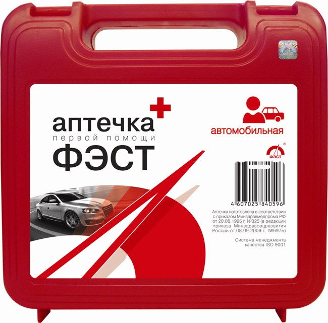 Аптечка  автомобильная ФЭСТ приказ 1080 (красный футляр полистерол)