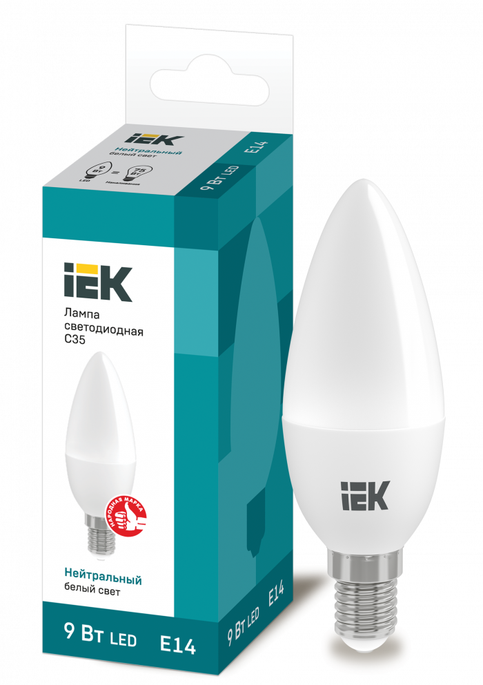 Лампа 9W 230V Е14 4000К С35 светодиодная свеча "IEK"    