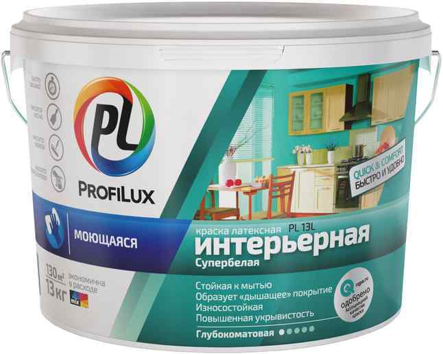 Краска моющаяся PL-13L латексная супербелая 3кг Profilux